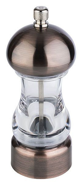 Moulin à sel APS -CUIVRE-, Ø 6 cm, hauteur : 15 cm, acrylique, ABS, couleur : cuivre / transparent, broyeur en acier inoxydable, 40552