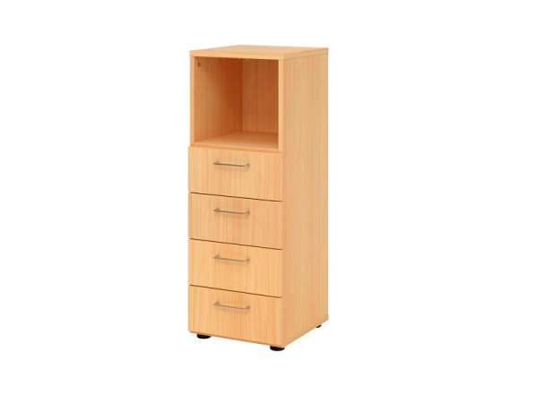 Armoire à tiroirs Hammerbacher 3OH, 4 tiroirs, hêtre BS/hêtre, 40 x 41,7 x 110 cm, 4 tiroirs, poignée en métal, V934S4/6/6/BS