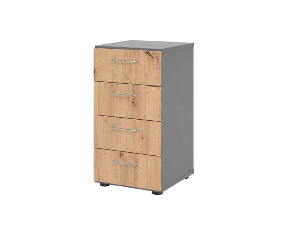 Armoire à tiroirs Hammerbacher 2OH, 4 tiroirs 924S4 BS, corps : graphite / façade : chêne noueux, 40x41,7x74,8 cm (LxPxH), poignée en métal, V924S4/G/R/BS
