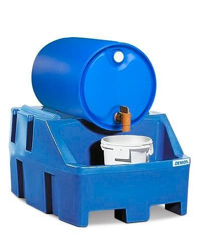 Station de remplissage DENIOS PolySafe RS en polyéthylène (PE), bleu, pour 1 fût de 200 litres, 163-132