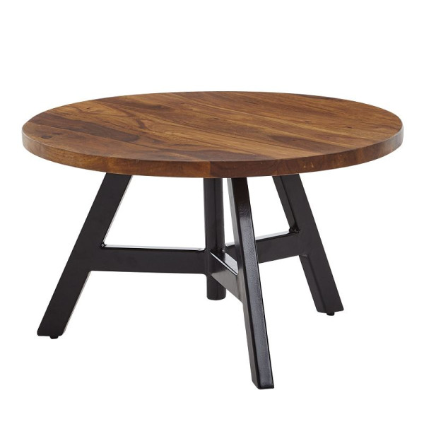 Wohnling table basse 60x60x35 cm table basse en bois massif/métal Sheesham ronde, table de salon design table basse solide, poids : 13 kg, WL6.536