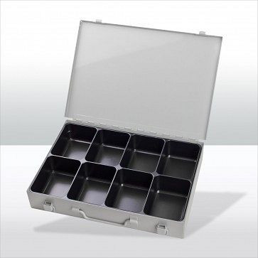 Coffret à outils ADB avec 8 compartiments, dimensions extérieures de la mallette LxlxH : 33,5x24x5 cm, couleur : gris, RAL 7035, 88610