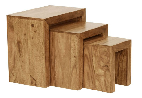 Wohnling set de 3 tables gigognes MUMBAI en bois massif d'acacia style maison de campagne, bois naturel marron foncé, WL1.440