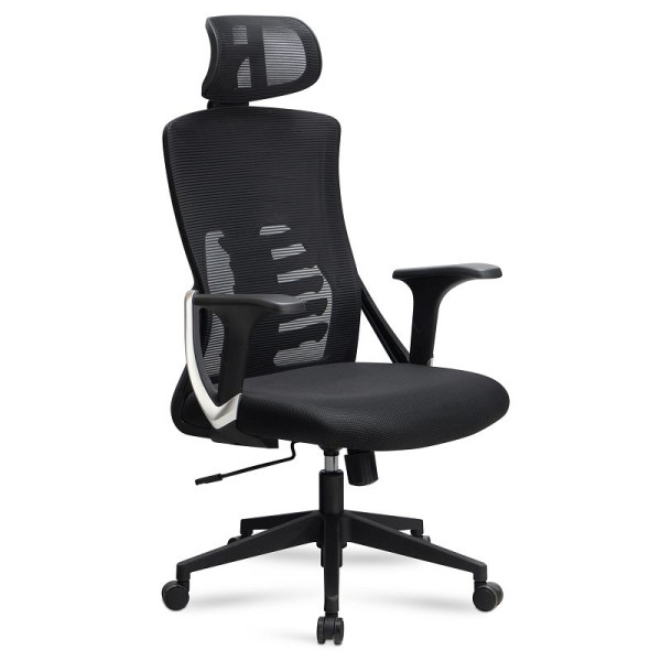 Chaise de bureau Amstyle housse en maille noire, jusqu'à 120 kg avec appui-tête, réglable en hauteur avec support lombaire, ergonomique avec fonction bascule, SPM1.447