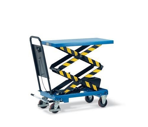 Chariot à table élévatrice DENIOS HTW-D 50 avec double ciseaux, 101 x 52 cm, capacité de charge 500 kg, 157-629