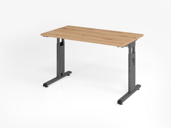 Bureau Hammerbacher OS612, 120 x 67 cm, plateau : chêne noueux, épaisseur 25 mm, chant ABS 2 mm, forme rectangulaire, graphite, VOS612/R/G