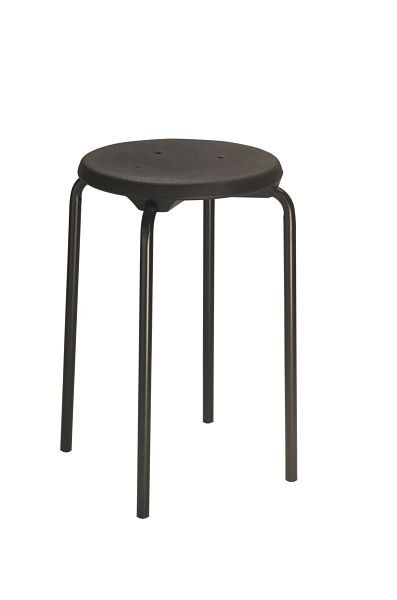 Tabouret empilable Lotz, assise en PU noir, hauteur d'assise 580 mm, structure en tube d'acier stable, noir, 3258.01