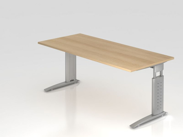 Bureau Hammerbacher pied C 180x80cm chêne/argent, hauteur de travail 68-86 cm réglable, VUS19/E/S