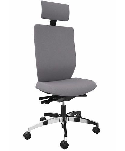 DENIOS Stilo ES chaise de bureau opérateur, technologie Syncro 3D balance, base en aluminium, support de nuque, gris, 292428