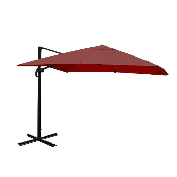 Mendler gastronomy parapluie feu tricolore HWC-A96, parasol, 3x4m (Ø5m) polyester/aluminium 26kg, bordeaux sans support, rotatif, 134331+122472