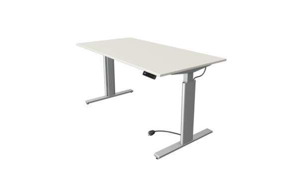 Kerkmann Move 3 table assis/debout argent, L 1600 x P 800 mm, réglable en hauteur électriquement de 720 à 1200 mm, blanc, 10232510