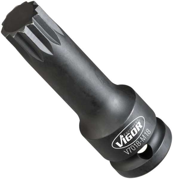 Embout de tournevis pour clé à chocs VIGOR, carré creux 12,5 mm (1/2 pouce), profil cannelé interne XZN, M18, V7018-M18
