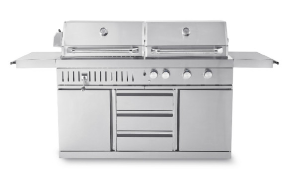 Myoutdoorkitchen Gril à gaz et à charbon sur pied, collection inoxydable, 7892