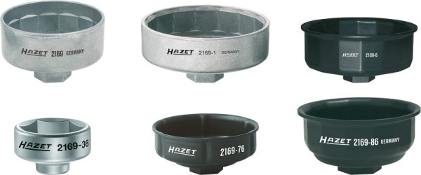 Jeu de clés pour filtre à huile Hazet, carré creux 10 mm (3/8 pouce), carré creux 12,5 mm (1/2 pouce), profil hexagonal extérieur, nombre d'outils : 6, 2169/6