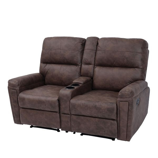 Chaise de cinéma 2 places Mendler HWC-K17, chaise relax, chaise TV, canapé, suspension nosag, compartiment porte-gobelet, tissu/textile marron, 89375+89376+89377