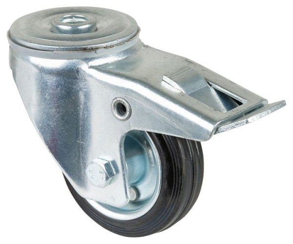 Rouleau de transport BS rollers avec frein, largeur 30 mm, Ø80 mm, jusqu'à 50 kg, bande de roulement en caoutchouc noir, roulement à rouleaux, lot de 4, L121.B55.080