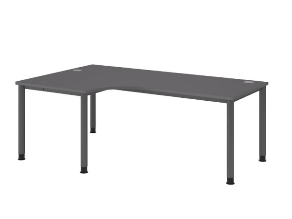 Table d'angle Hammerbacher 4 pieds ronde 200x120cm 90° graphite/graphite, forme d'angle 90°, peut être montée à gauche ou à droite, VHS82/G/G