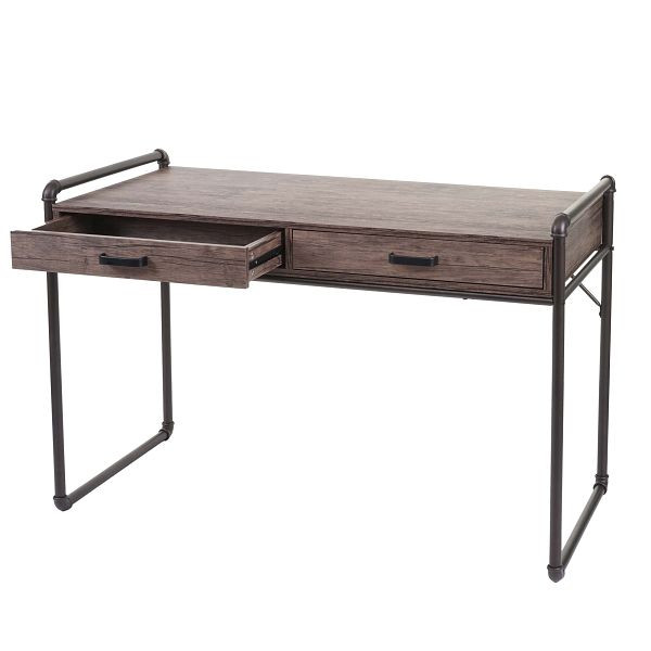 Bureau Mendler HWC-F58, bureau d'ordinateur de bureau, design industriel 75x120x60cm structure 3D, aspect chêne sauvage brun, 70049