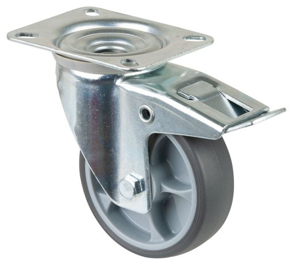 Rouleau de transport BS rollers avec frein, largeur 32 mm, Ø100 mm, jusqu'à 110 kg, plastique, roulement à rouleaux, plaque, lot de 4, L420.B44.101