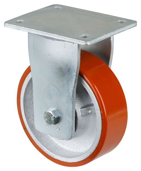 Roues BS Roulette robuste, roulette fixe, largeur de roue 50 mm, Ø roue 150 mm, capacité de charge 800 kg, polyuréthane coulé 95 Shore A, fonte, roulement à billes, RR110.C10.150