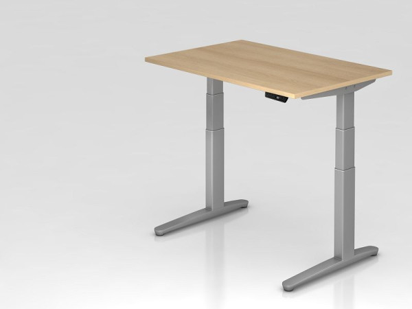 Bureau assis-debout électrique Hammerbacher 120x80cm chêne/argent, forme rectangulaire, VXBHM12/E/SS