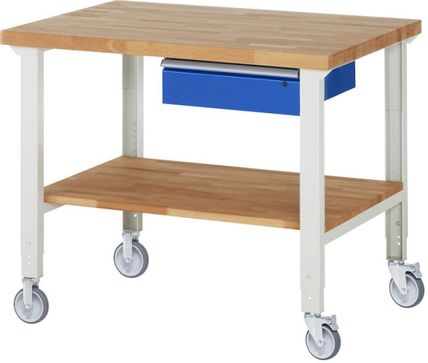 Établi mobile RAU (réglable en hauteur) 7001A7, 1250x900x950-1000mm, 2 roulettes fixes et pivotantes chacune, 05-7001A7-129B4H22.11