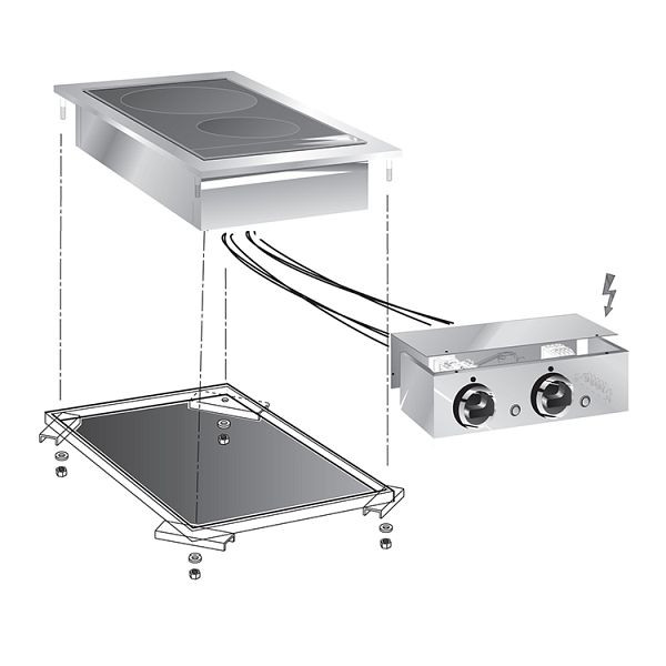 Plaque vitrocéramique électrique encastrable Gastro-Inox avec 2 zones de cuisson, 40cm avec boîtier de connexion, 160.510
