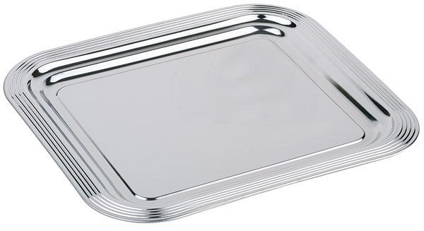 Assiette de réception APS GN 2/3 -CLASSIC-, 35,4 x 32,5 cm, métal nickelé et chromé brillant, avec décoration en lignes, bord roulé, lot de 48, 00389