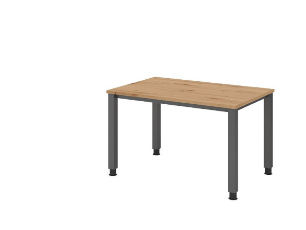 Bureau Hammerbacher QS12, 120 x 80 cm, plateau : chêne noueux, épaisseur 25 mm, structure à 4 pieds en graphite (similaire à RAL 7012), hauteur de travail 68-83,5 cm, VQS12/R/G