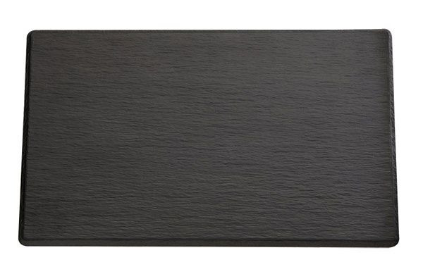 Plateau APS GN 1/2 -SLATE-, 32,5 x 26,5 cm, hauteur : 1 cm, mélamine, noir, aspect ardoise, avec pieds antidérapants, 83956