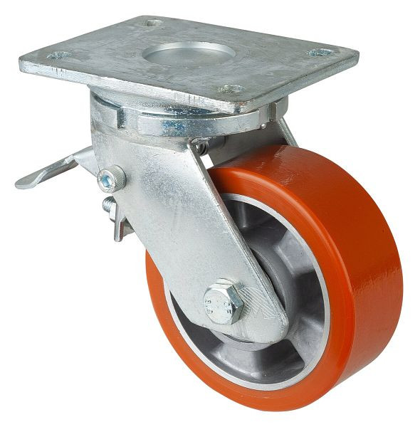 Roues BS Roulette robuste, largeur 50 mm, Ø125 mm, jusqu'à 450 kg, bande de roulement polyuréthane coulé 95 Shore A, corps de roue aluminium, roulements à billes, RR100.B90.125