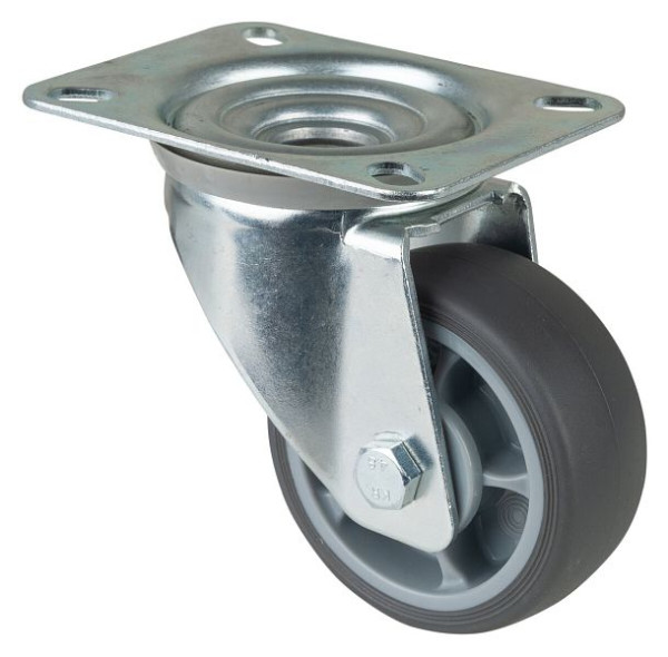 Rouleau de transport BS rollers, largeur 32 mm, Ø80 mm, jusqu'à 100 kg, pneus thermoplastiques gris, roulements à billes, plateau, lot de 4, L400.A85.082