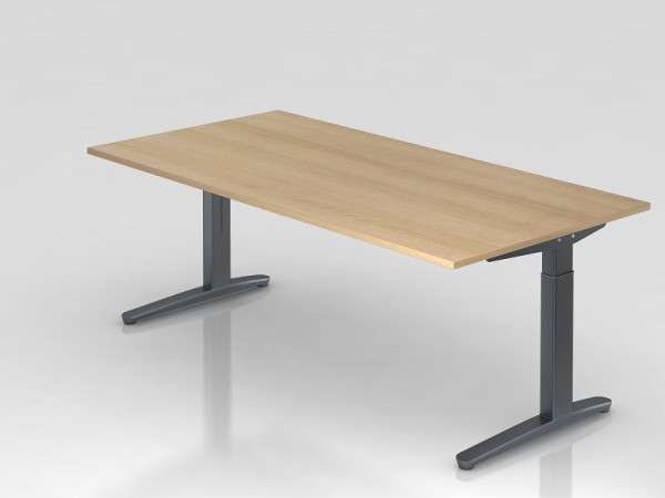 Bureau Hammerbacher pied C 200x100cm chêne/graphite, forme rectangulaire, VXB2E/E/GG