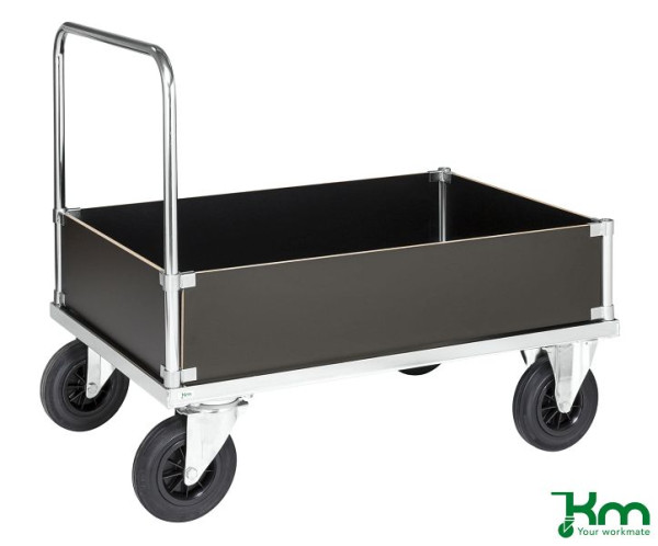 Chariot à bagages Kongamek, 2 roulettes fixes et 2 pivotantes en caoutchouc plein avec freins, 1000 x 700 x 900 mm, bords bas, galvanisé électrolytiquement, KM535-2LB