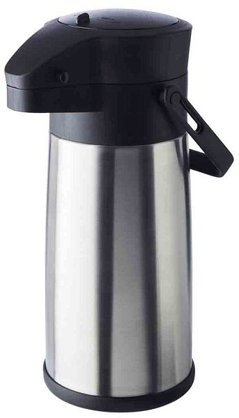 Pichet isotherme à pompe APS -BUDGET-, Ø 13,5 cm, hauteur : 32,5 cm, acier inoxydable, polypropylène, mat, à double paroi, poignée de transport, bouton de pompe rotatif, 10915
