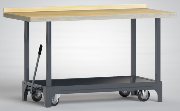 Etabli professionnel mobile KLW - 1500 x 700 x 871 mm L x l x H, avec plan de travail multiplex en hêtre 1500 x 700 x 45 mm, avec panneau arrière, WP754N-1500M45-X7000
