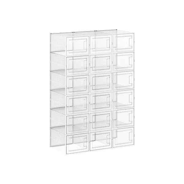 SONGMICS Boîtes à chaussures empilables, lot de 18, blanc, LSP18MWT