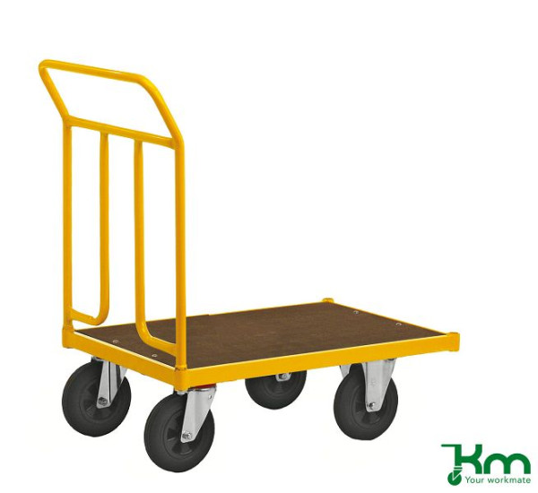 Chariot plate-forme Kongamek, 2 roulettes fixes et 2 pivotantes en caoutchouc plein avec freins, 836 x 500 x 1020 mm, KM144400B
