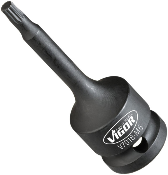 Embout de tournevis pour clé à chocs VIGOR, carré creux 12,5 mm (1/2 pouce), profil cannelé interne XZN, M5, V7018-M5