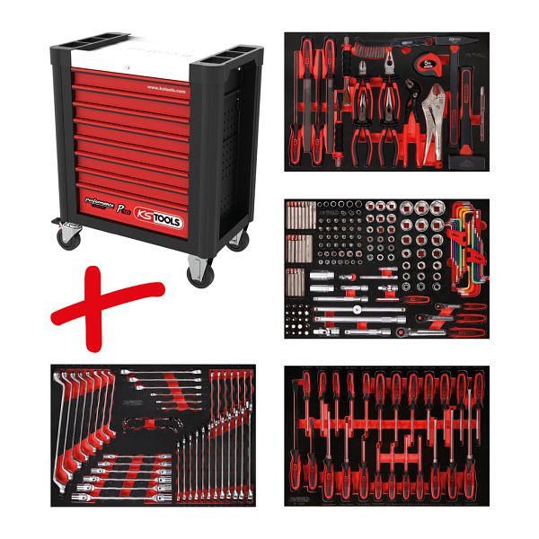 KS Tools PERFORMANCEplus set de dessertes d'atelier P10, avec 241 outils et 4 tiroirs, 810.4241