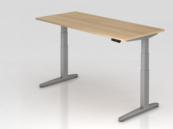 Hammerbacher bureau assis-debout électrique 180x80cm chêne/argent, forme rectangulaire, VXBHM19/E/SS