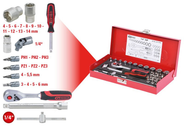 KS Tools Jeu de clés à douilles 1/4", 30 pièces, 917.4030