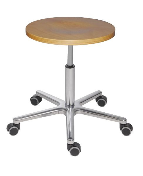 Tabouret Lotz XXL, assise : hêtre, Ø 360 mm, hauteur d'assise 470 - 650 mm, déverrouillage par levier, piètement en aluminium, pour personnes jusqu'à 180 kg, 3691.1-12