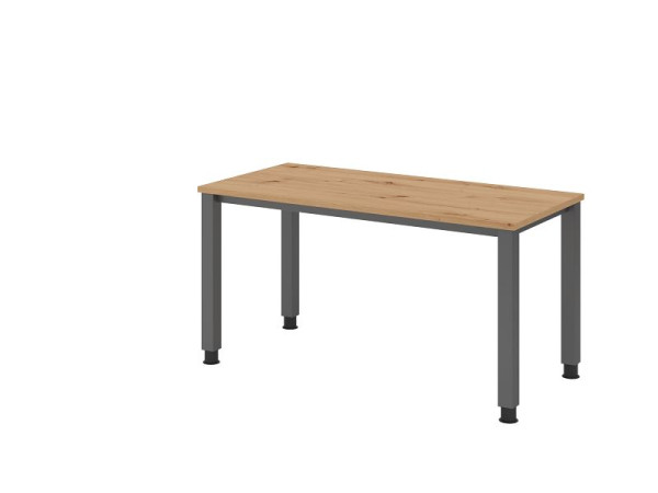 Bureau Hammerbacher QS614, 140 x 67 cm, plateau : chêne noueux, épaisseur 25 mm, structure à 4 pieds en graphite (similaire à RAL 7012), hauteur de travail 68,5-81 cm, VQS614/R/G