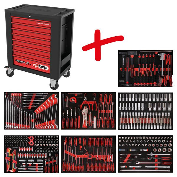 KS Tools PERFORMANCEplus set de dessertes d'atelier P15, avec 403 outils et 7 tiroirs, 815.7403