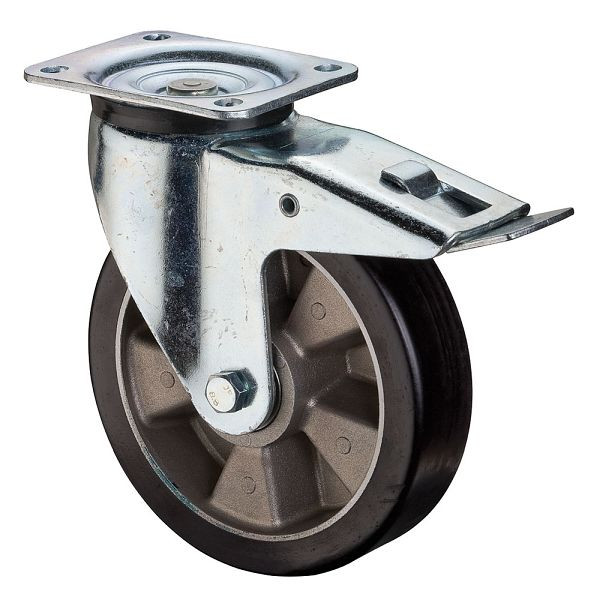Roulettes BS Roulette forte charge avec frein, largeur 50 mm, Ø200 mm, jusqu'à 700 kg, polyuréthane coulé 78 Shore A, corps en aluminium, roulement à billes, L620.B91.200
