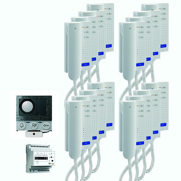 TCS audio:pack installation pour 16 logements, avec haut-parleur intégré ASI12000 + 16 x interphone ISH3030 + appareil de commande BVS20, PAIH160/004