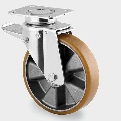 Roulette pivotante TENTE-ROLLEN avec frein, roue Ø 160 mm, capacité de charge 600 kg, hauteur hors tout 210 mm, avec frein total principal, 3642ITP160P63 Flat