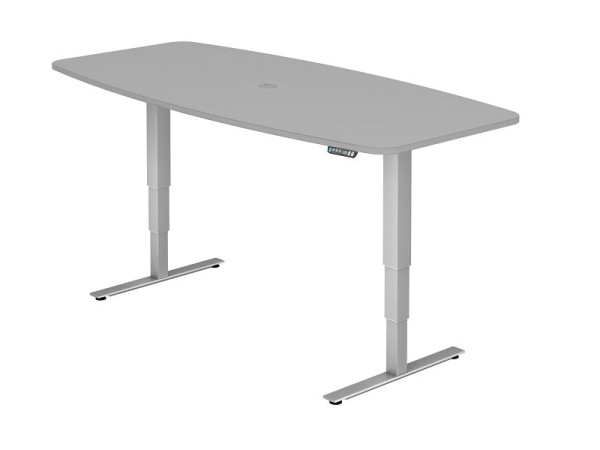 Table de conférence Hammerbacher avec interrupteur mémoire, grise, en forme de tonneau, avec 1 sortie de câble 8 cm, VXDSM22/5/S