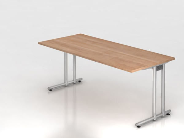 Bureau Hammerbacher pied C 180x80cm noyer/argent, hauteur de travail 72 cm, VNS19/N/S